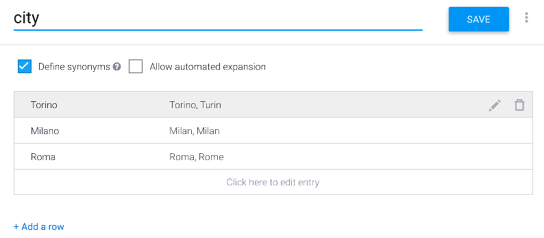 Dialogflow: Entity synonym