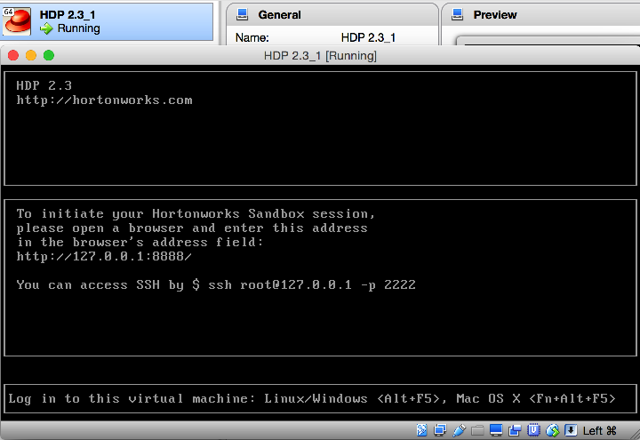 Hortonworks Sandbox Linux console
