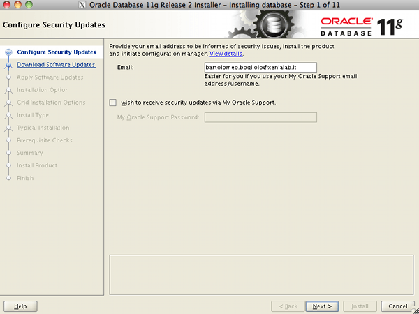 Installazione Oracle 11g R2 - Dati utente