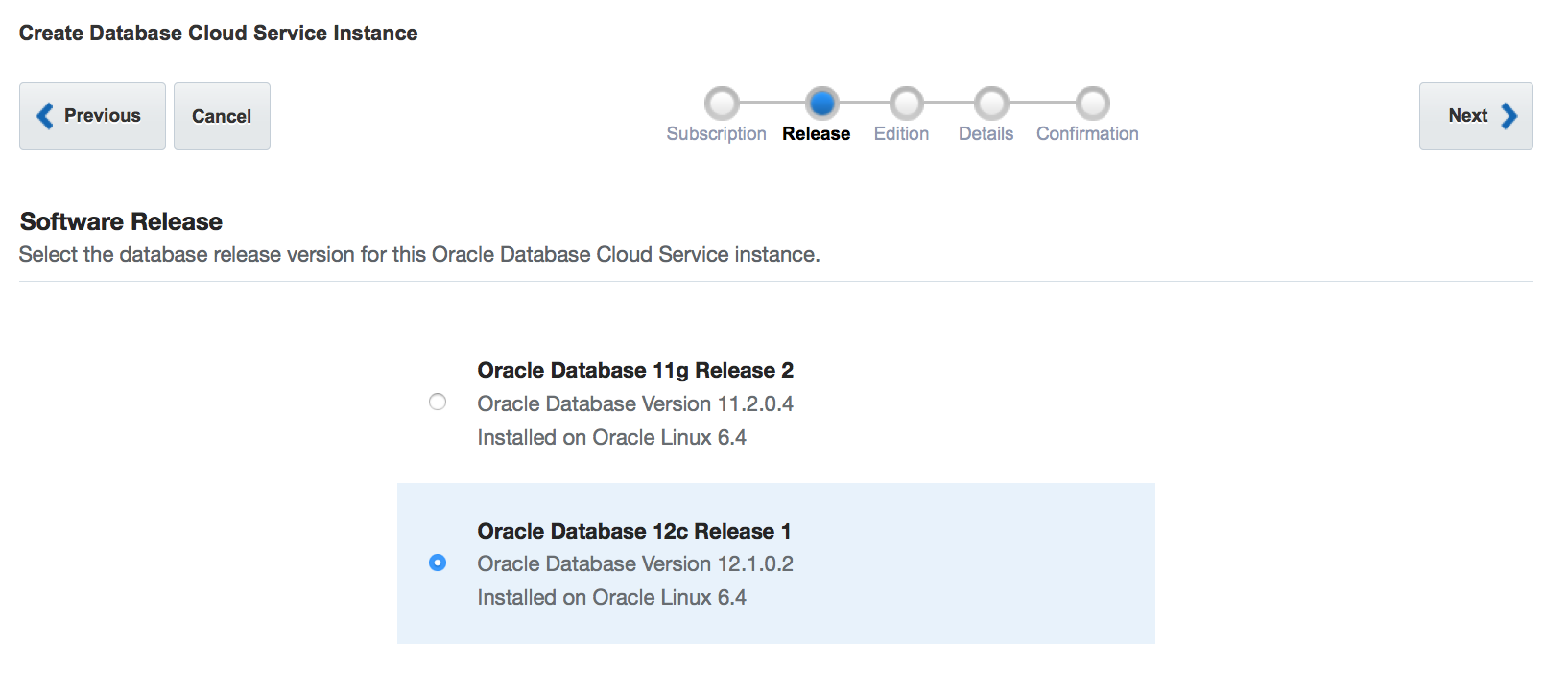 Oracle Cloud - Database Service Wizard - Release