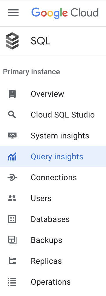 Cloud SQL - Management Menu