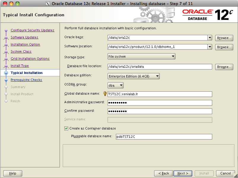 Installazione Oracle 12c - Configurazione complessiva