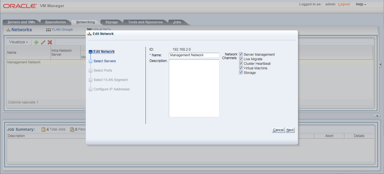 OVM - configurazione rete