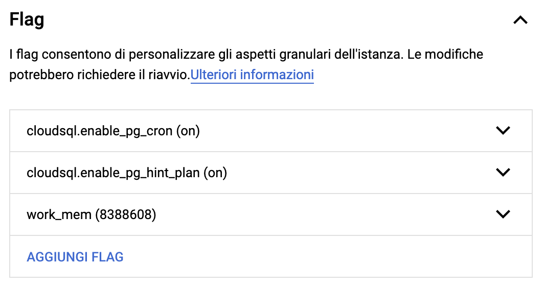 Google Cloud for SQL PostgreSQL - Impostazioni Storage