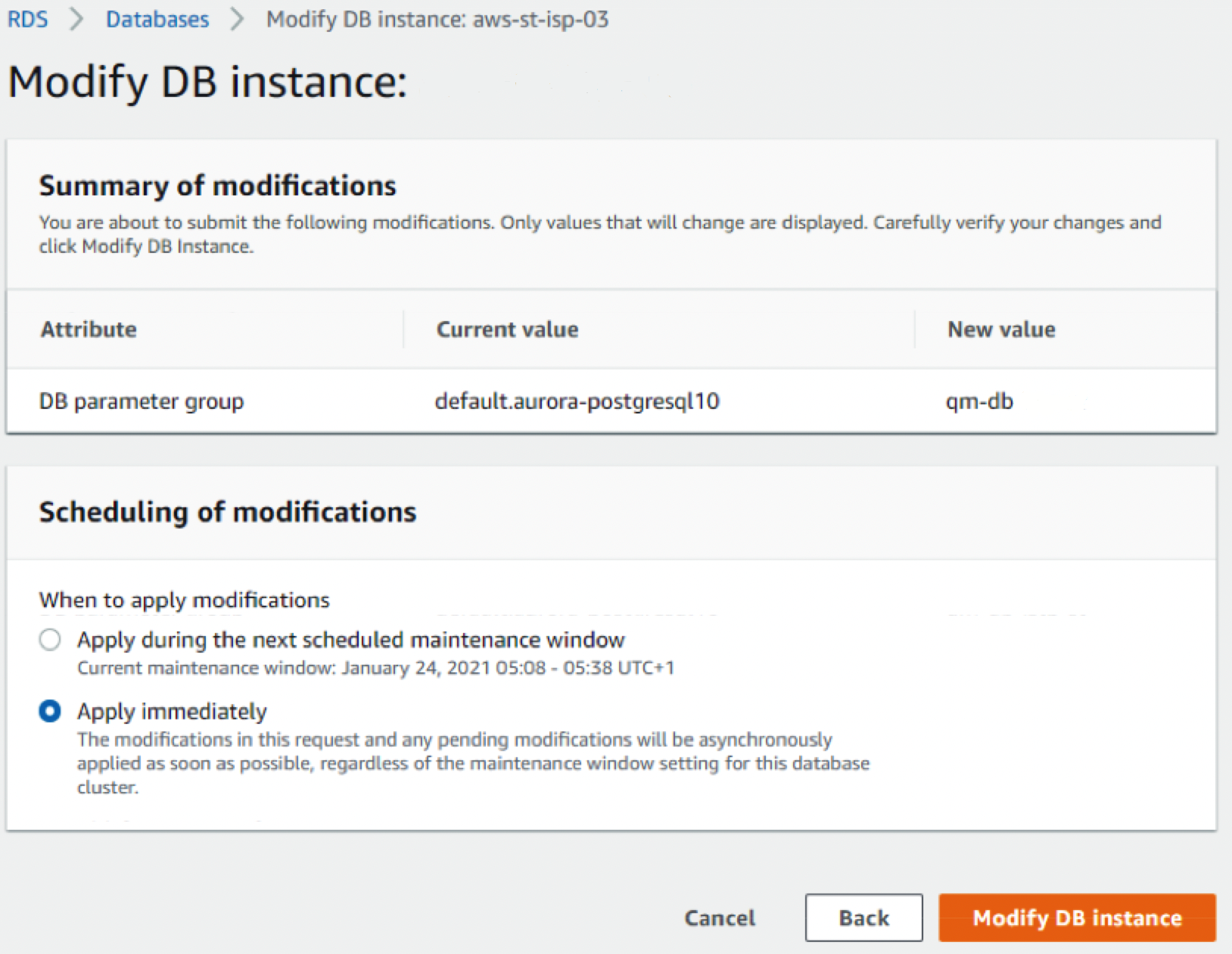 Aurora MySQL - Modify DB Instance