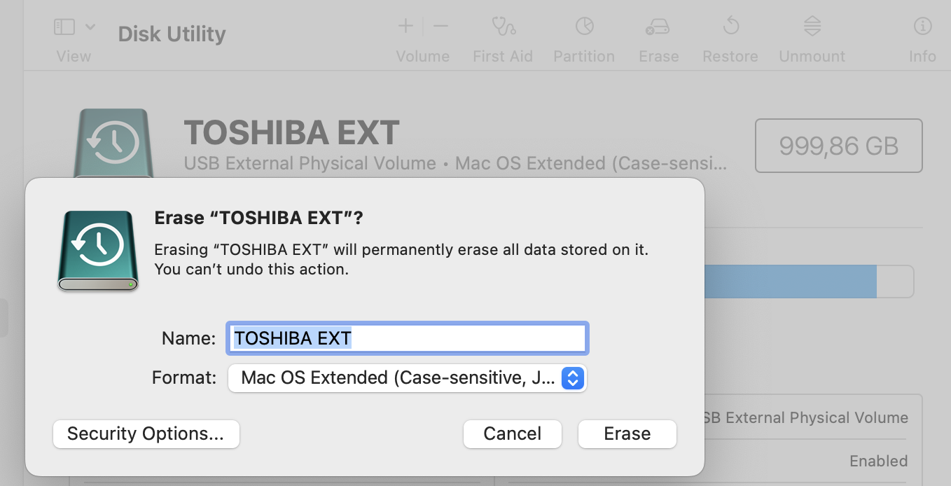 Intel2Silicon MacOS upgrade: Erase Time Machine disk