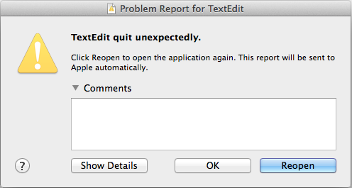 Mavericks Upgrade-TextEdit Abend