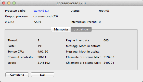 Mavericks Upgrade-dettaglio coreservicesd